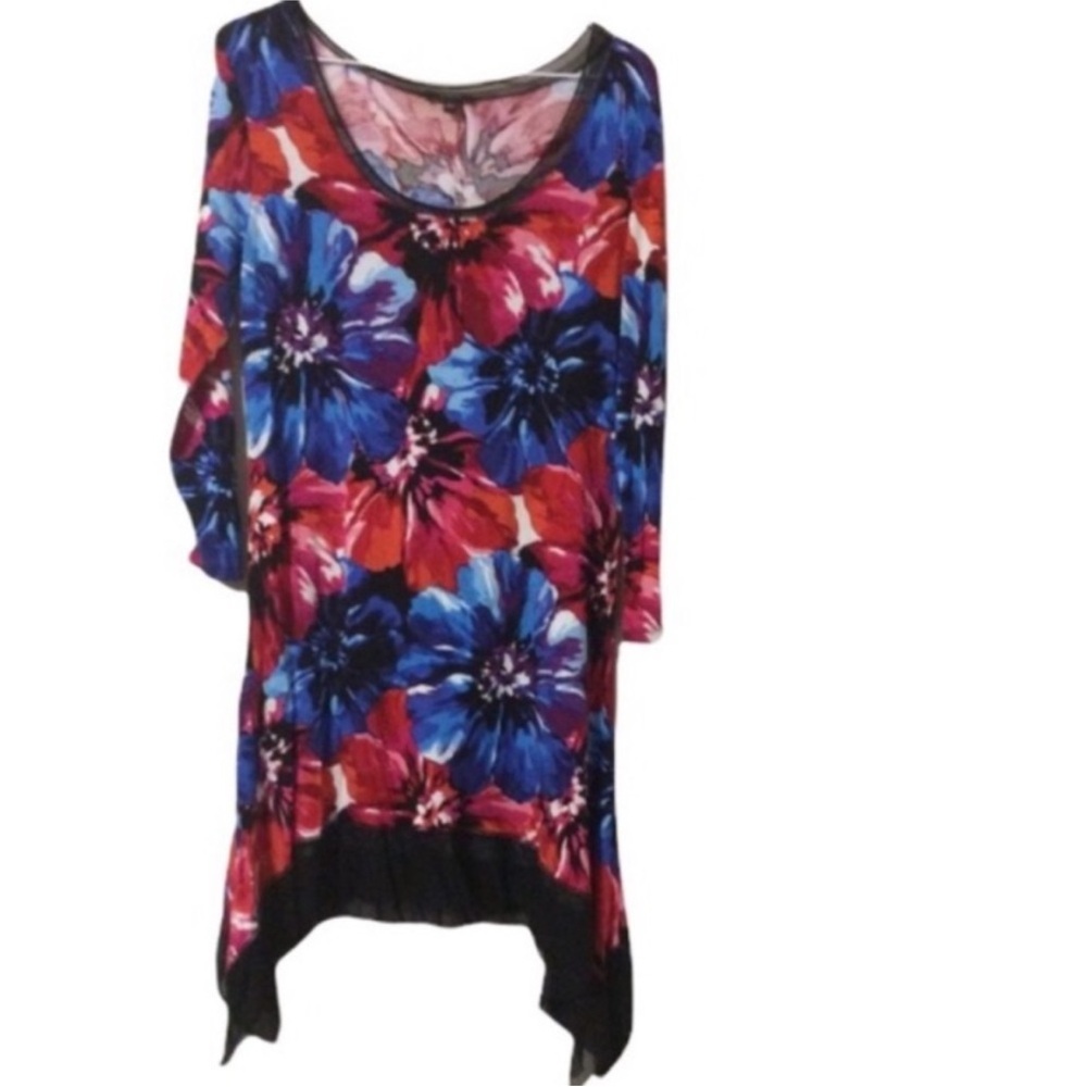 CUPIO Colorful FLORAL Print Women’s Multicolored TUNIC Top Size LARGE